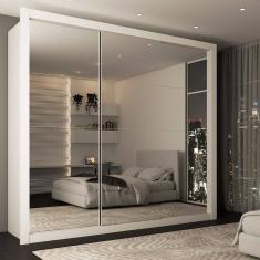 Guarda-Roupa Casal Maria Helena 3 Portas de Correr 4 Gavetas Espelhado Branco - Panorama Móveis