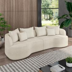 Sofá Living Decorativo Salinas 4 Lugares com Almofadas 290cm Modulado Bouclê Off White G33- Gran Belo