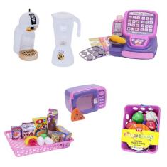 Kit Café Infantil Registradora Cafeteira Microondas 43 Peças