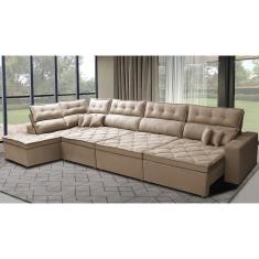 Sofá De Canto 4,80x2,36m Retrátil E Reclinável Com Molas Cama Inbox Platinum Esquerdo Suede Bege