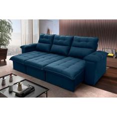Sofá Retrátil/Reclinável Verona 2,30m Suede Velut Azul Marinho c/ Mola