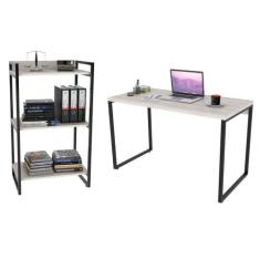 Conjunto Escritório Estilo Industrial Mesa 135cm e Estante 60cm 3 Prat