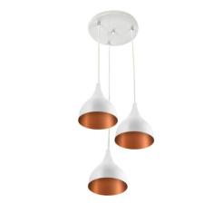 Lustre Pendente Aluminio Gota Triplo 21cm Branco com Cobre - MARRYLUZ