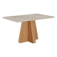 Mesa Retangular Para Sala De Jantar 130X80 Tampo De Vidro/Mdf Cimol Nature/Off White