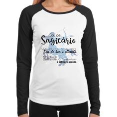 Baby Look Raglan Sou de Sagitário Manga Longa - Foca na Moda, Branco, 
