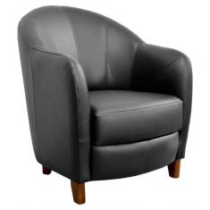 Poltrona Decorativa Sala de Estar Pés Madeira Kairós Couro Preto Gran Belo