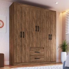 Guarda Roupa Solteiro 6 Portas 2 Gavetas Montevideu Doripel, Castanho