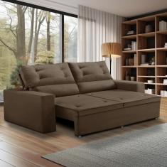 Sofá Retrátil e Reclinável 3 lugares com Molas 1,80m Lais Suede Marrom Adonai Estofados