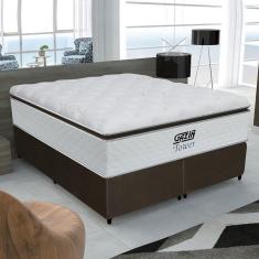 Cama Box King Colchão Molas Ensacadas Tower 193x203x72cm Branco / Marrom