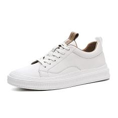 bestgift Sapatos masculinos Solas grossas Sapatilhas esportivas de competição masculina Sapatilhas brancas casuais de couro Branco 37.5