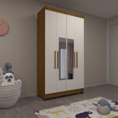 Guarda Roupa Solteiro 4 Portas com Espelho e Pés Gênova Luciane Móveis