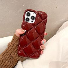 Candy Color Soft Silicone Retro Big Rhombus 3D Case Para iPhone 11 12 13 14 Pro Max 14 Plus Luxury Diamond Lattice Phone Cover, Wine Red, For iPhone 14 Plus