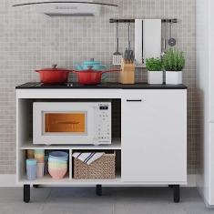 Balcão para Cooktop 1 Porta 3 Nichos Cook Caemmun Preto Tx/branco Tx