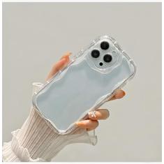 Padrão de onda creme de cor sólida para iPhone 15 14 13 12 11 Pro Max Mini transparente amarelo resistente casal branco capa de telefone transparente, transparente, para iphone 13