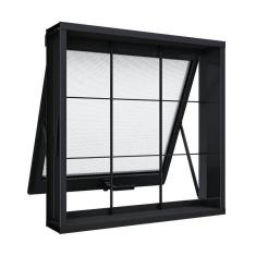 Janela de Aço Maxim-Ar com Grade Quadrada 60x80cm Aço Pronto Riobras Preto