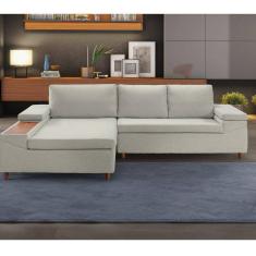 Sofá 3 Lugares com Chaise e Entrada USB Clássico Invertido Estofart Bege