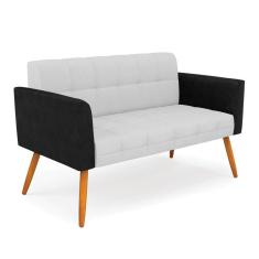 Sofá Namoradeira 2 Lugares Pés Palito Castanho Elisa Preto/Linho Cinza A05 D03 - D`Rossi