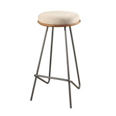 Banqueta Canastra Base Preta Tampo Cinamomo Estofado Cor:linho Bege