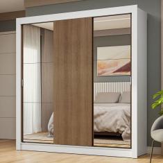 Guarda-roupa Casal 3 Portas Correr Espelhos Branco/rustic