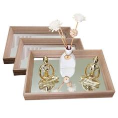 Kit 3 Bandejas Espelhada para Organizar Maquiagens Joias Perfumes Quar