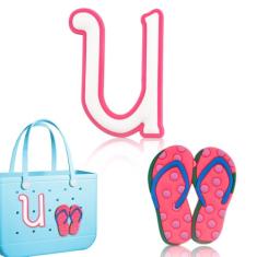 Blinket Berloques decorativos com monograma compatíveis com bolsa Bogg | Berloques compatíveis com bolsa Bogg - Chinelos e letras 3D, acessórios elegantes com monograma, incluindo chinelos e letras 3D