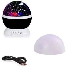 Luminaria Abajur Giratorio Projeçao Preto Globo Luz Estrelas - Preto -