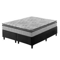 Cama Box Queen Preto + Colchão Ortopedico Espuma D33 Pillow Top Hanover One 158x198x59cm