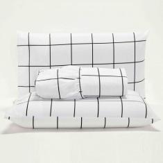 Jogo Cama Lençol Square King Quadriculado 3 Peças Branco - CASA SCARPA