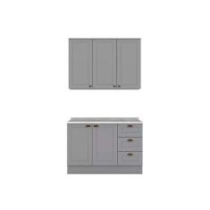 Cozinha Completa Americana 3 Peças (1 Aéreo + 1 Balcão + 1 Complemento) CZ122 Cinza - Henn