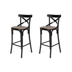 Kit 2 Banquetas Katrina Premium com Encosto em Aço Preto Assento Bege