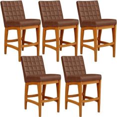 Kit 05 Banquetas Baixa Cozinha Bancada L02 Marrom