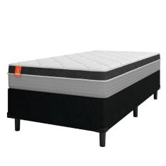 Cama Box Solteiro Colchão Molas Ensacadas Real 88x188x65cm Preto/Cinza Suporta Até 130kg Por Pessoa