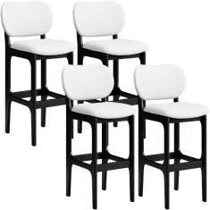 Kit 4 Banquetas Alta Fixa Betta L02 Madeira Maciça Assento Estofado 75 cm Preto e Branco Lyam Decor