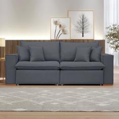 Sofá Retrátil 220cm Barcelona Veludo/cinza