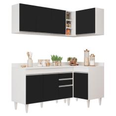 Armário De Cozinha Modulado De Canto Esquerdo 4 Peças Cp47 Balcão Com Tampo Branco/preto - Lumil