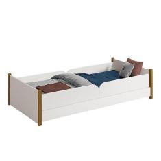 Cama Evolutiva Ravi Branco com Pés Amadeirado, 2 Kits Grade Lateral Li