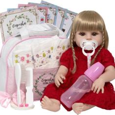 Boneca Tipo Reborn Menina Grande 100% Silicone Fofa 20 Itens - Cegonha