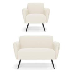 Sofá Namoradeira com Poltrona Pés Palito de Ferro Bruna Veludo D01 - D