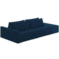 Sofá Ilha Modular Para Sala 232cm com Puff Dublin K01 Veludo Azul Mari