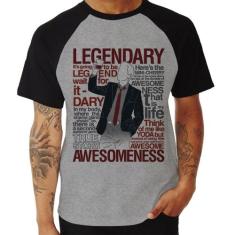 Camiseta Raglan Legendary Awesomeness - Foca na Moda, Cinza, Preto, GG