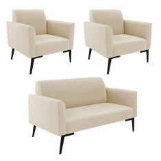 Sofá Namoradeira com 2 Poltronas Pés Villach Marisa Suede Bege D03 - D'Rossi