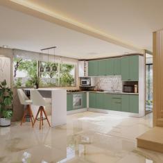 Cozinha De Canto Modulada Celeste Kappesberg 100% Mdf Branco/verde