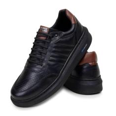 Tenis Masculino Couro 100% Legitimo Moderno Casual Detalhado Sola Alta Sapatenis Confortável Macio-Masculino