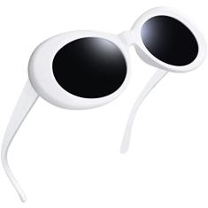 Joopin Óculos de Sol Polarizados para Mulheres e Homens, Óculos de Sol para Feminino e Masculino de Retrô com Quadro Grosso Oval(Branco)