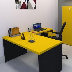 Mesa Reta Natus 40mm 90 cm 60 cm Bramov Móveis Preto/Amarelo