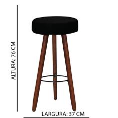 Banqueta Alta Estofada Dalia Em Linho Com Pés Em Madeira