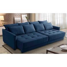 Sofá Sem Caixa Retrátil Reclinável 2,30m Carol Veludo Azul Adonai Estofados
