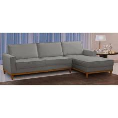 Sofá 3 Lugares 2,10m Living com Chaise Lavinia Linho Cinza Adonai Estofados