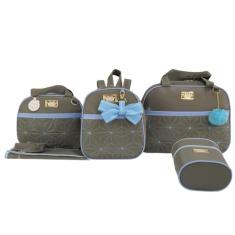BOLSA MATERNIDADE 5 PEÇAS ESTRELA CINZA C/AZUL