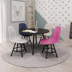 Mesa Redonda Infantil 60cm Pé Palito Betina Preto fosco/Madeirado